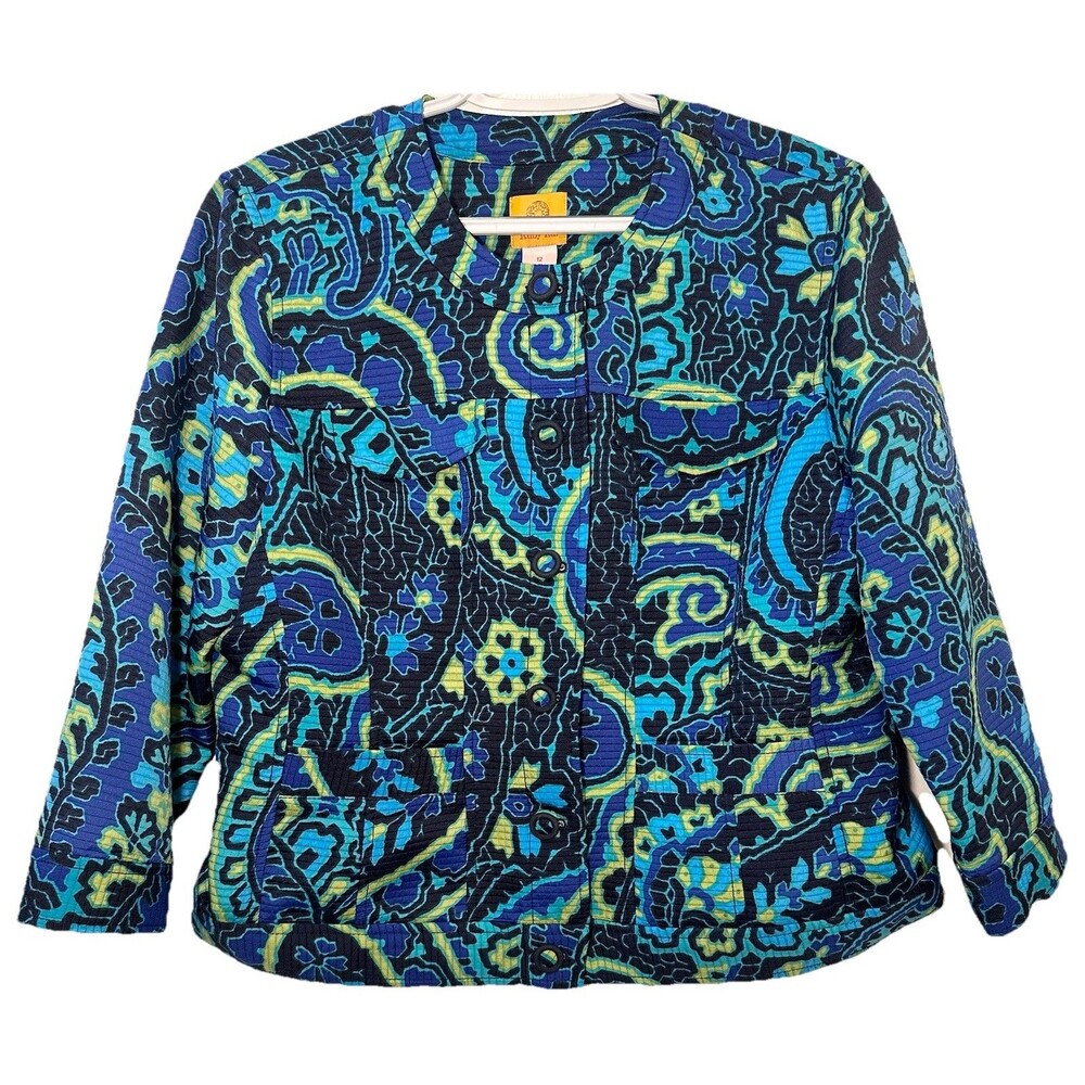 Ruby Rd Quilted Paisley Jacket Women’s 12 Blue Green Button Front Pockets